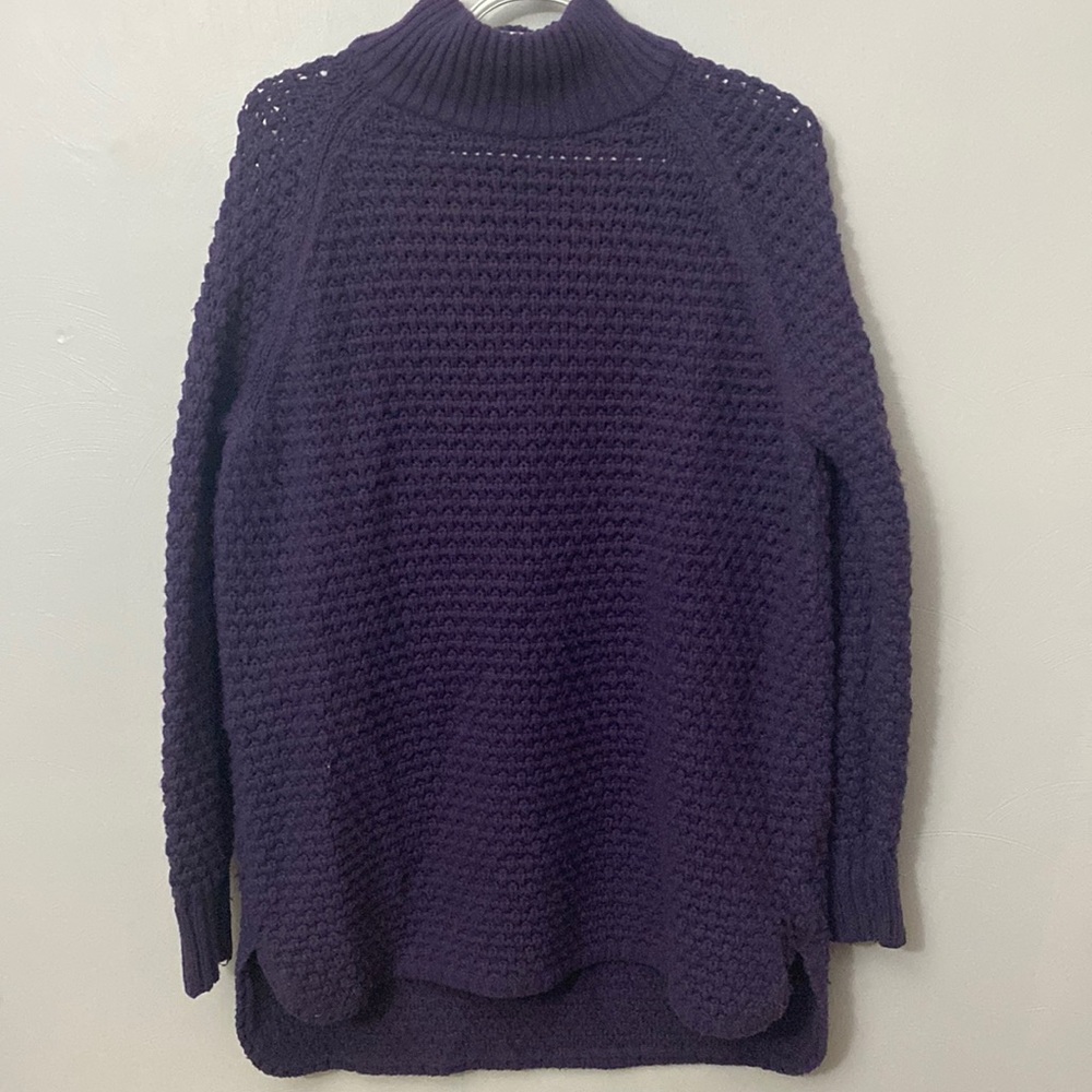 Gap Purple Loose Knit Long Lined Wool Blend Turtle Neck Sweater